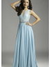 Beaded Sky Blue Lace Chiffon Sheer Back Maxi Prom Dress